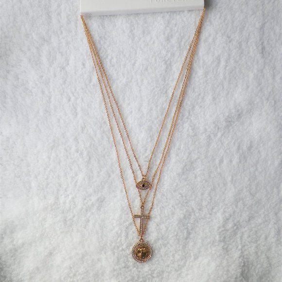 NWT Gold Spiritual Protection Multi-Layer Necklace Cross Crucifix Eye Forever 21 - Picture 3 of 6